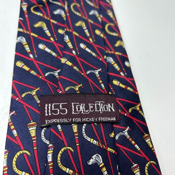 1155 Collection by Hickey Freeman Navy Multicolored Cane Print 100% Silk Tie - Picture 5 of 9